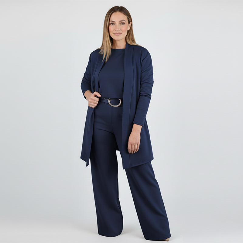 Elegant 3-piece set including long cardigan, top and pants
