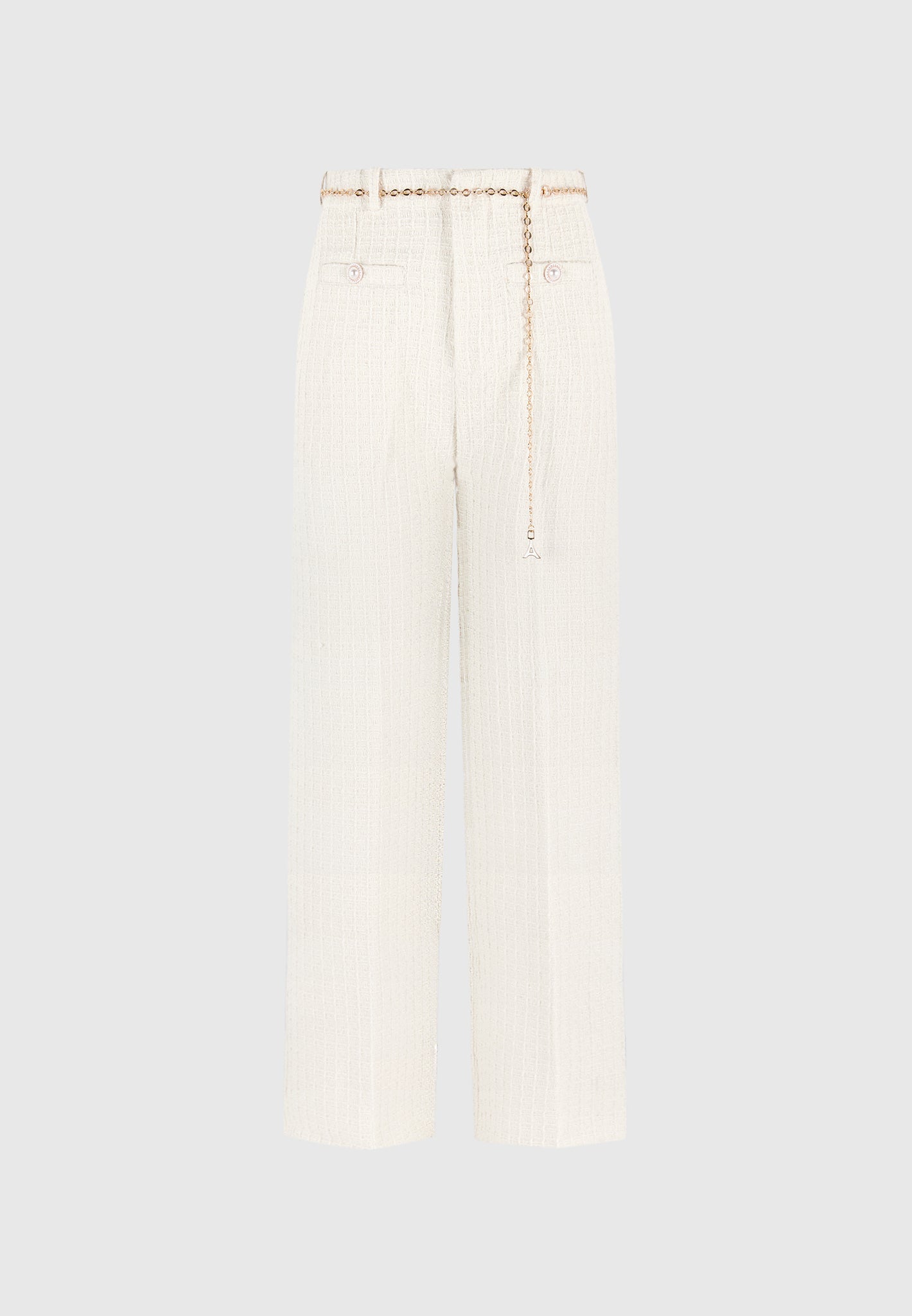 Nathalie - Tweed Trousers with Belt - Cream