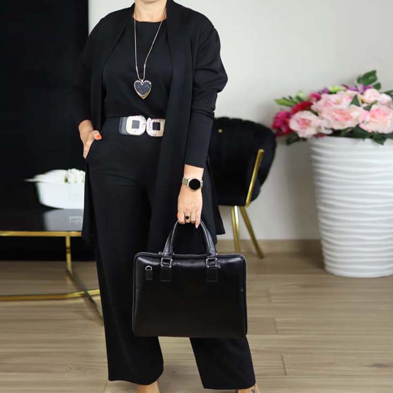 Elegant 3-piece set including long cardigan, top and pants