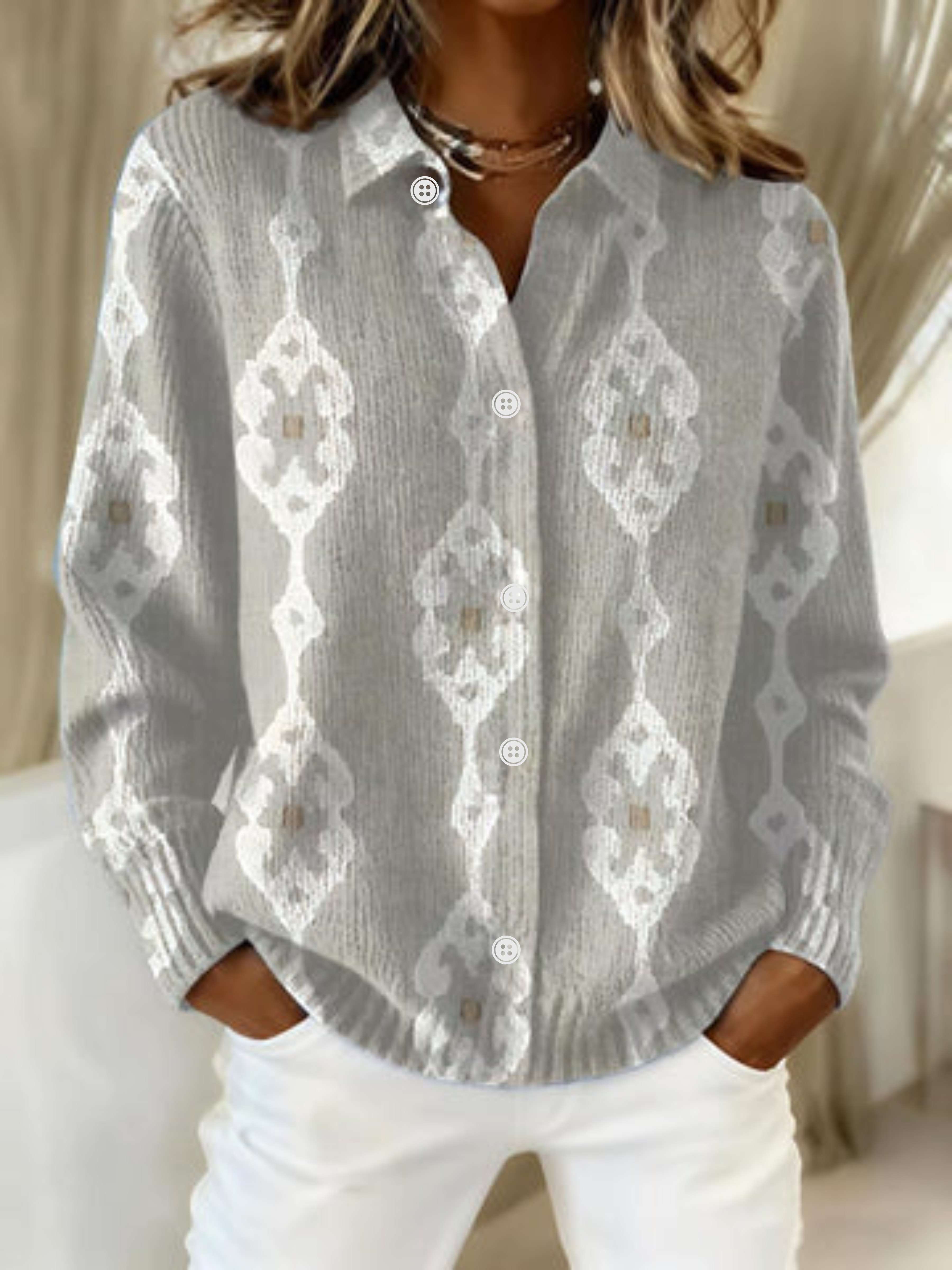 Renee | Elegant Knit Hoodie Blouse with Diamond Pattern