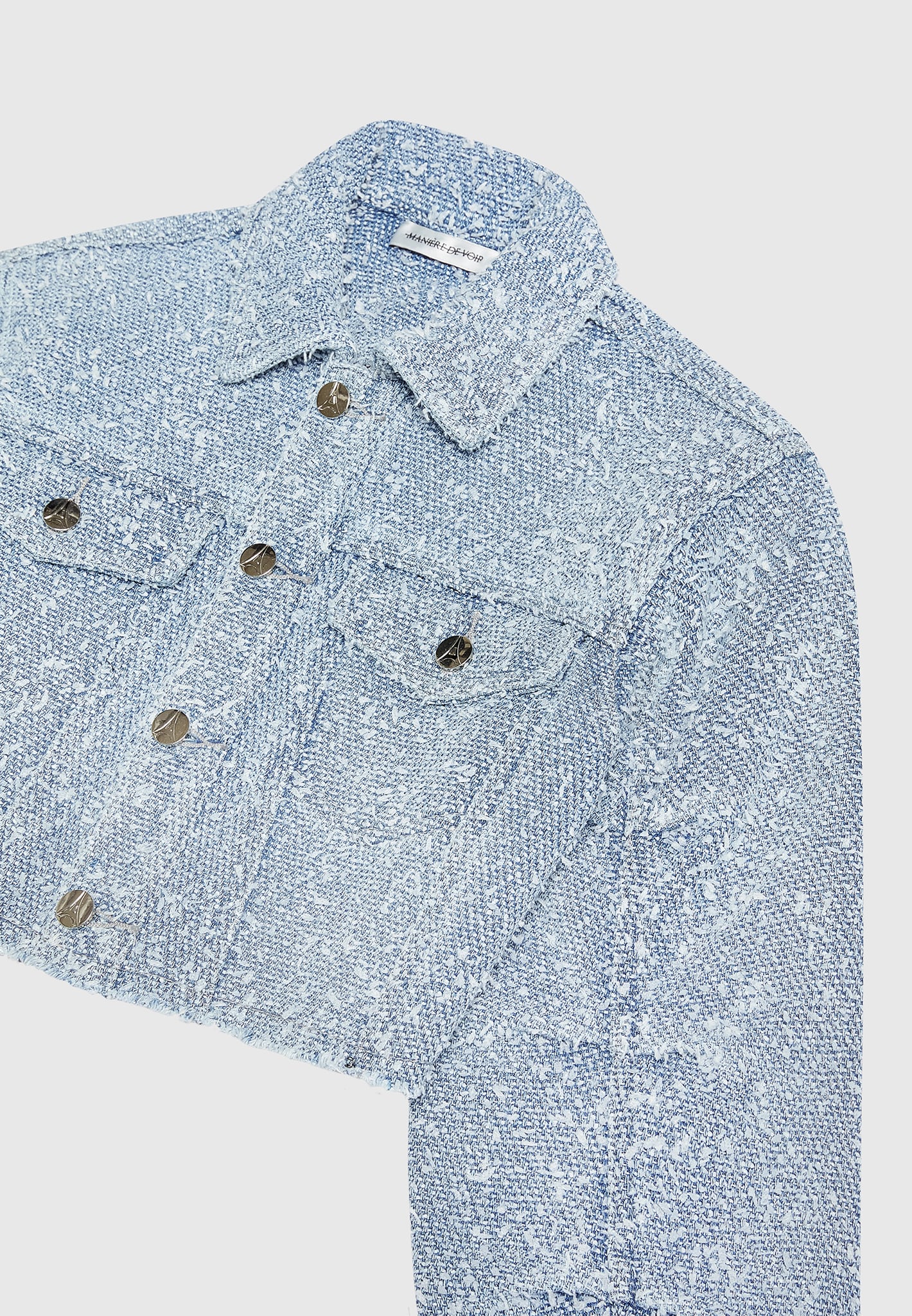 Catherine - Cropped Boucle Denim Jacket - Mid Blue