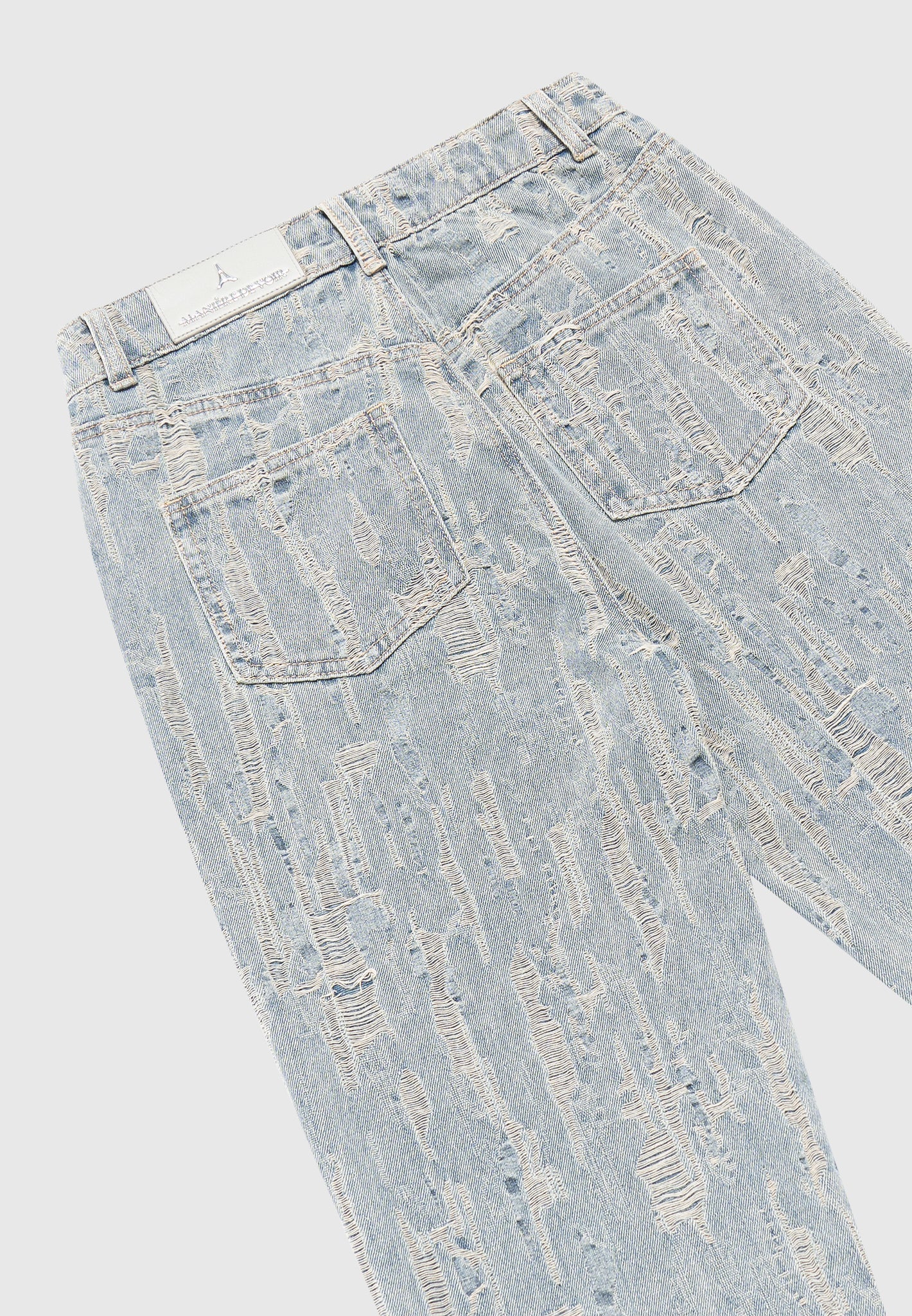 Florence - Distressed High Rise Straight Leg Jeans - Mid Blue