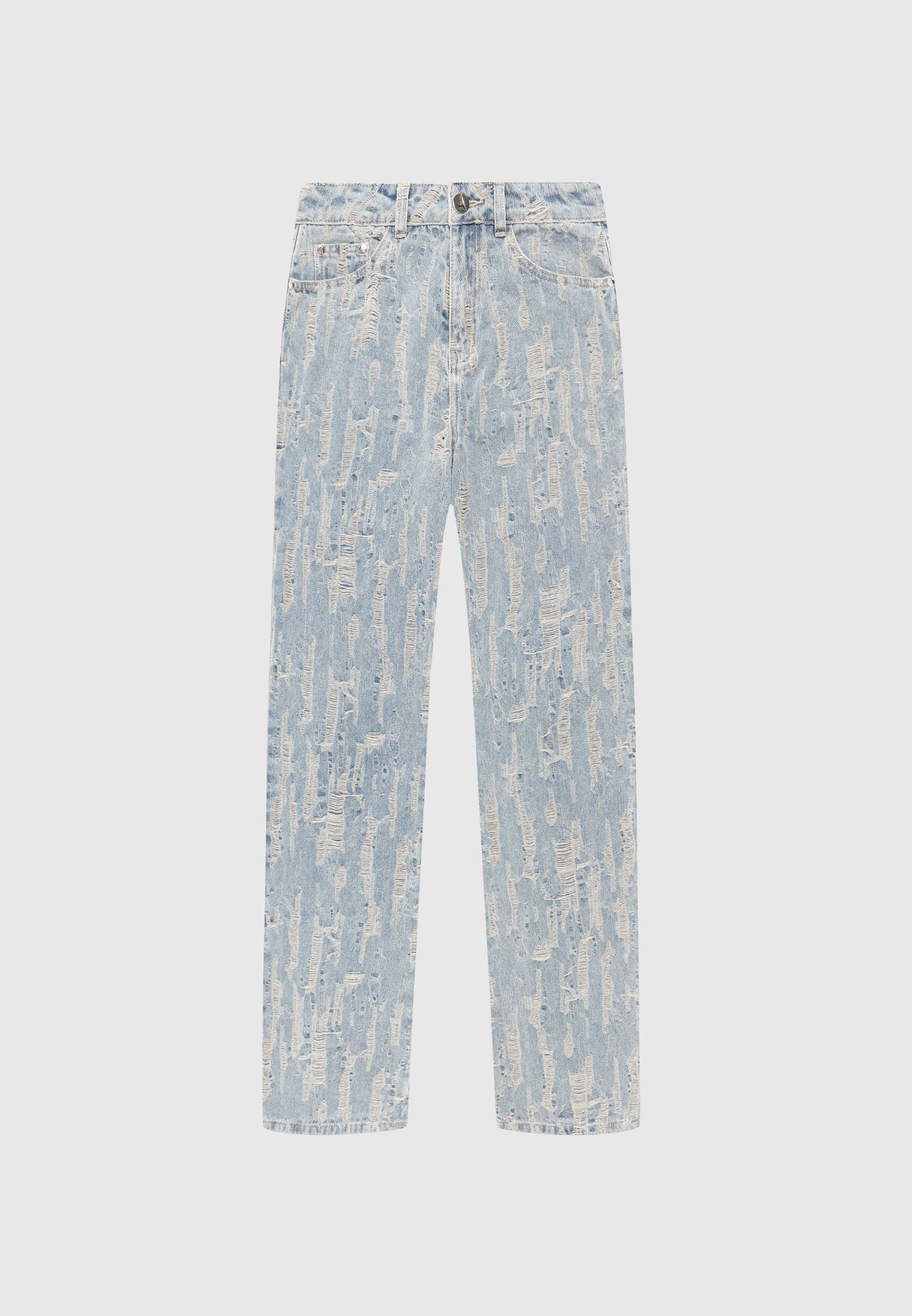 Florence - Distressed High Rise Straight Leg Jeans - Mid Blue