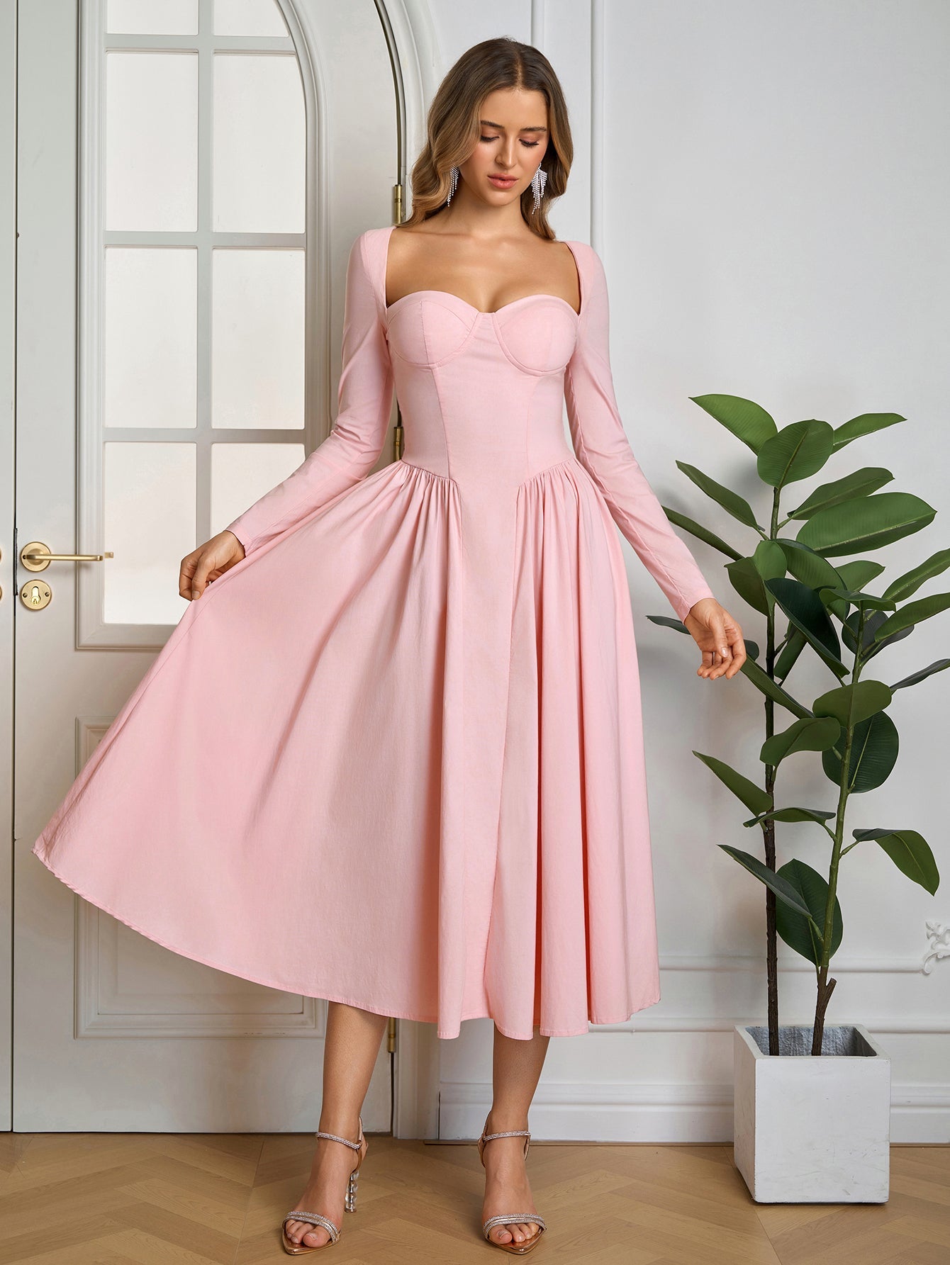 Long Sleeve Tie Back A-Line Dress
