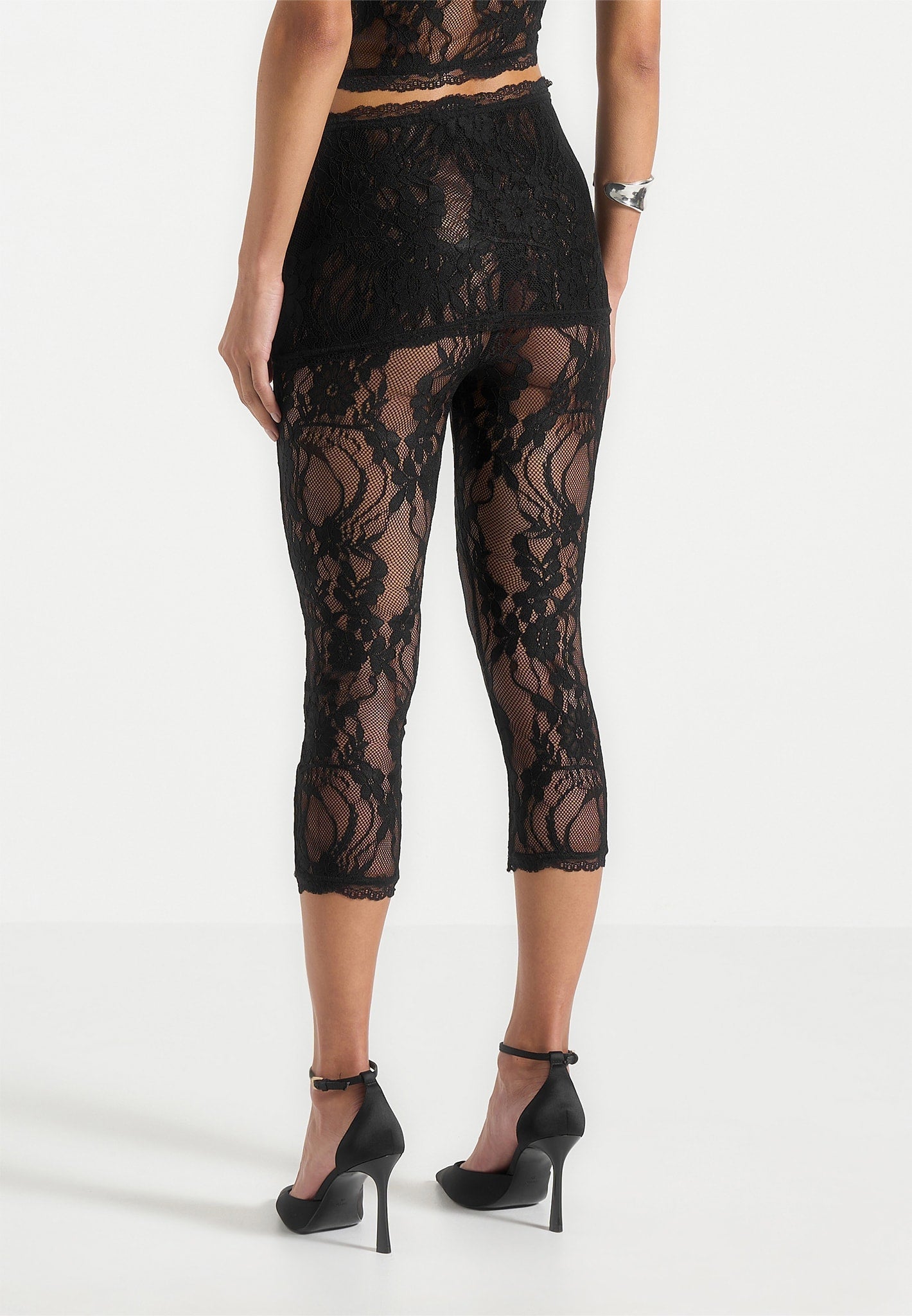 Aimee - Lace Asymmetric Capri Leggings - Black