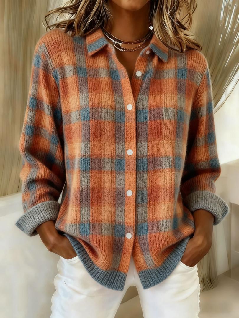 Sofia | Checked Blouse Made from Warm, Soft Hoodie Material