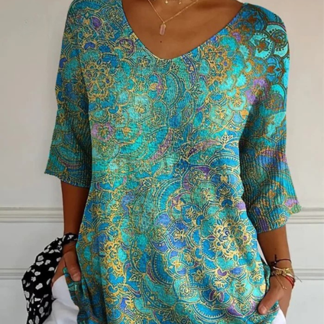 Women's Retro Art Print Casual Pullover Knit