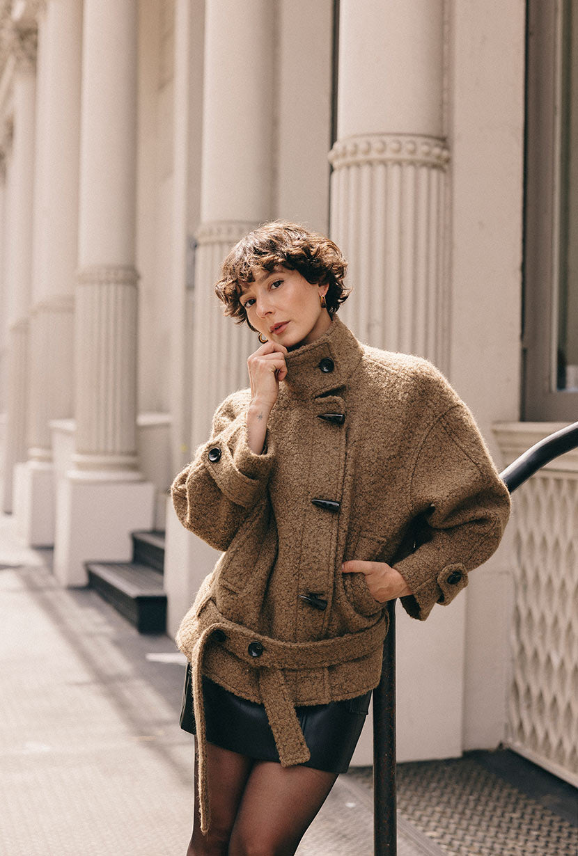Cole Oversized Wool Short Coat - Brown
