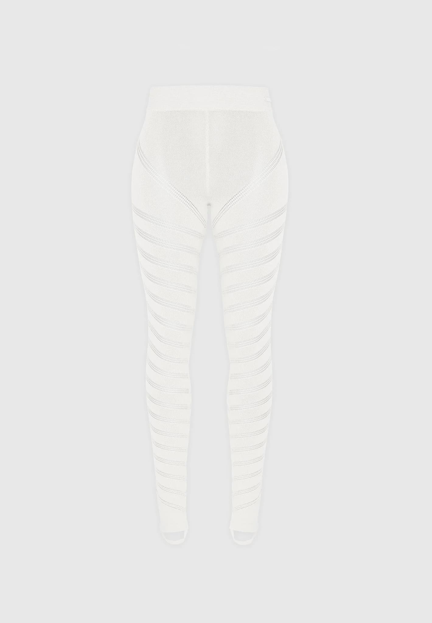High Waisted Knitted Spiral Contour Leggings - White