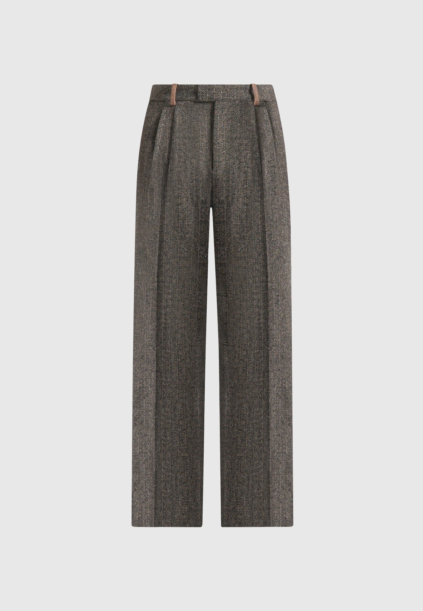 Julie - Herringbone Wool Twin Pleat Trousers - Grey
