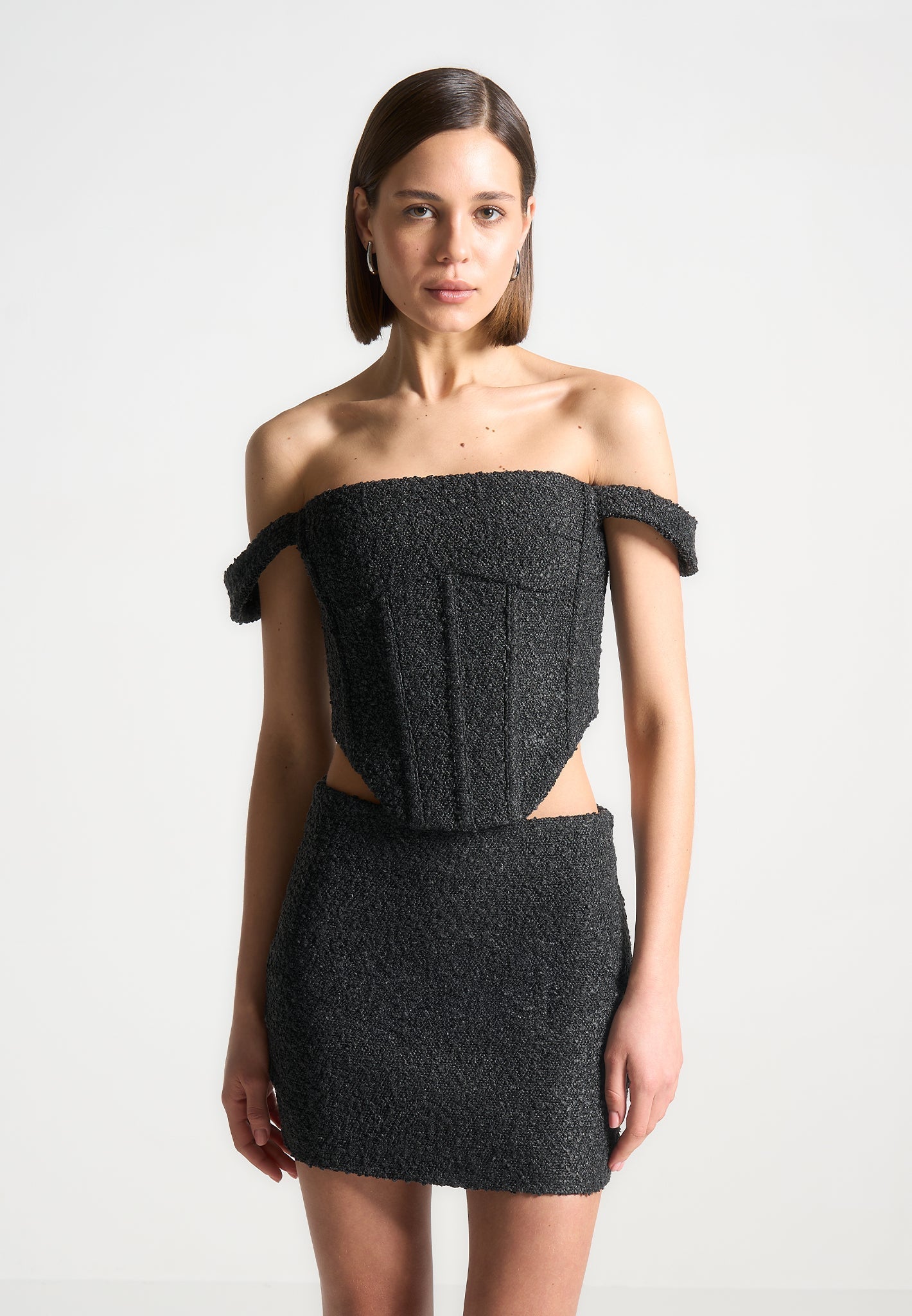 Bonnie - Boucle Bardot Corset Top - Black