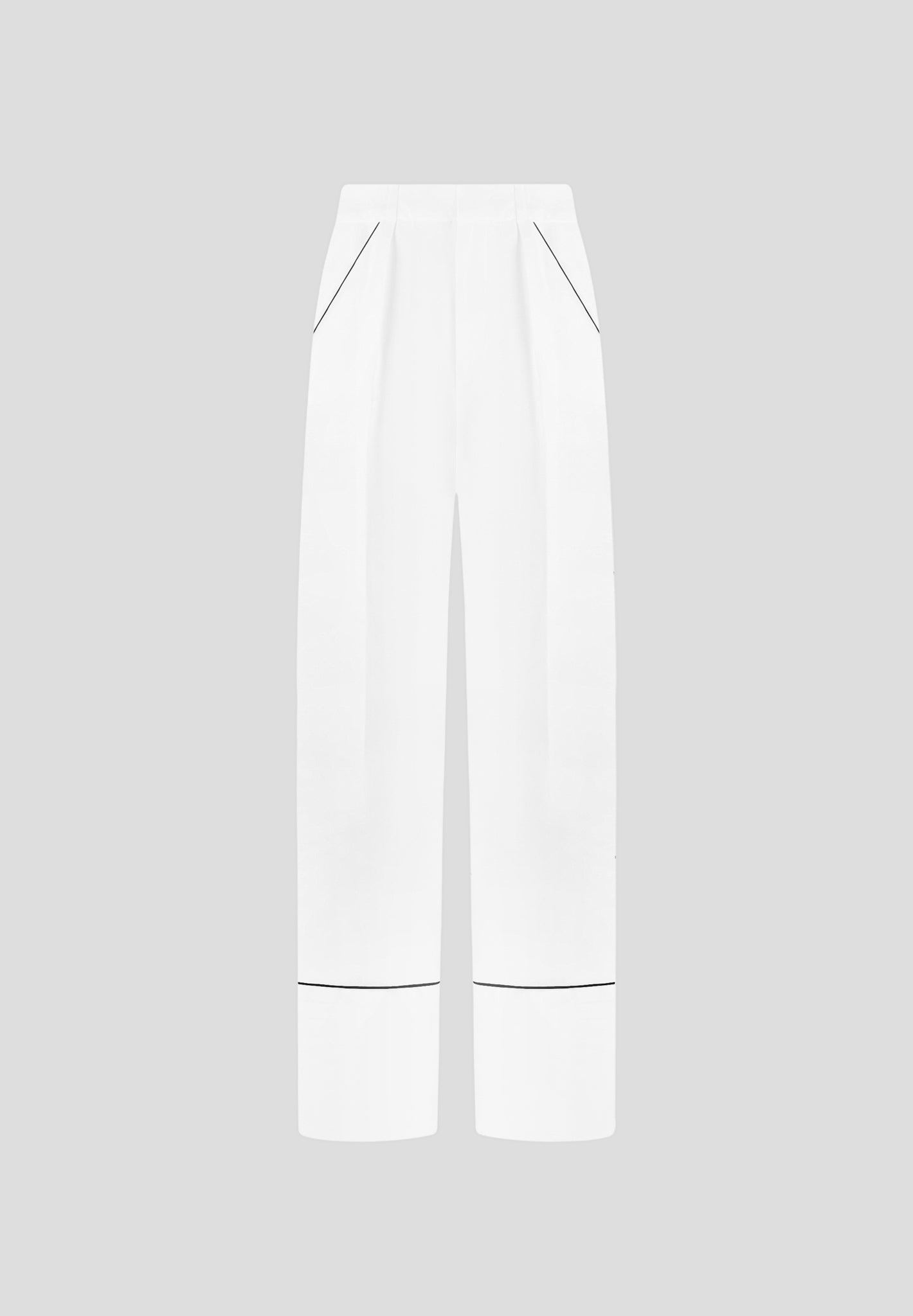 Mina - Contrast Piped Pleated Trousers - White/Black