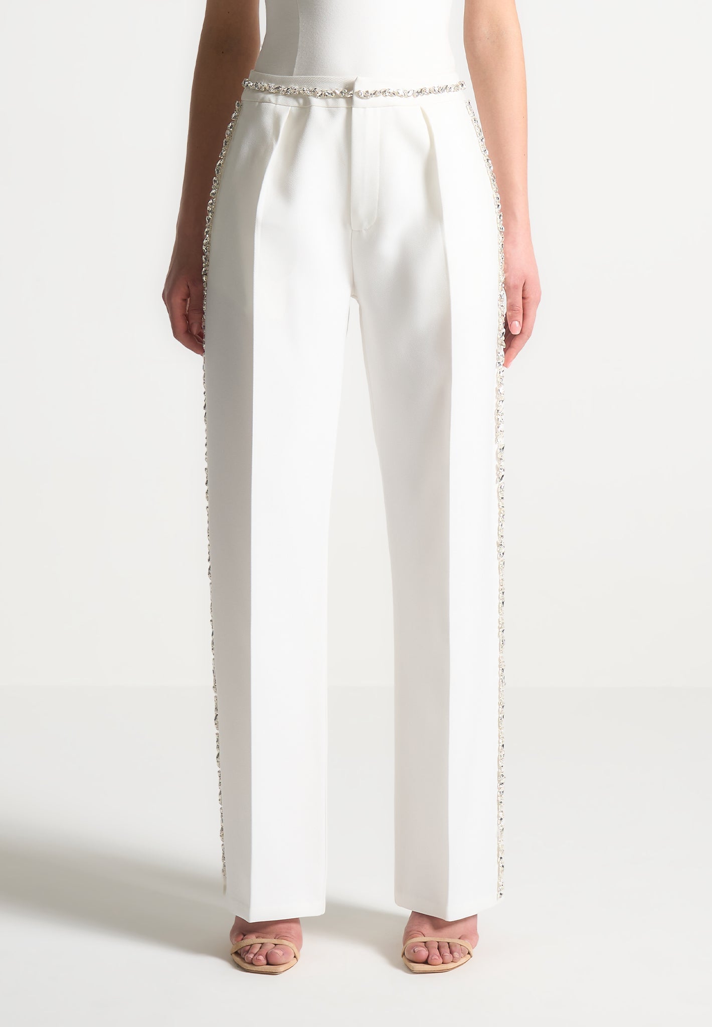 Patricia - Embellished Tailored Trousers - White