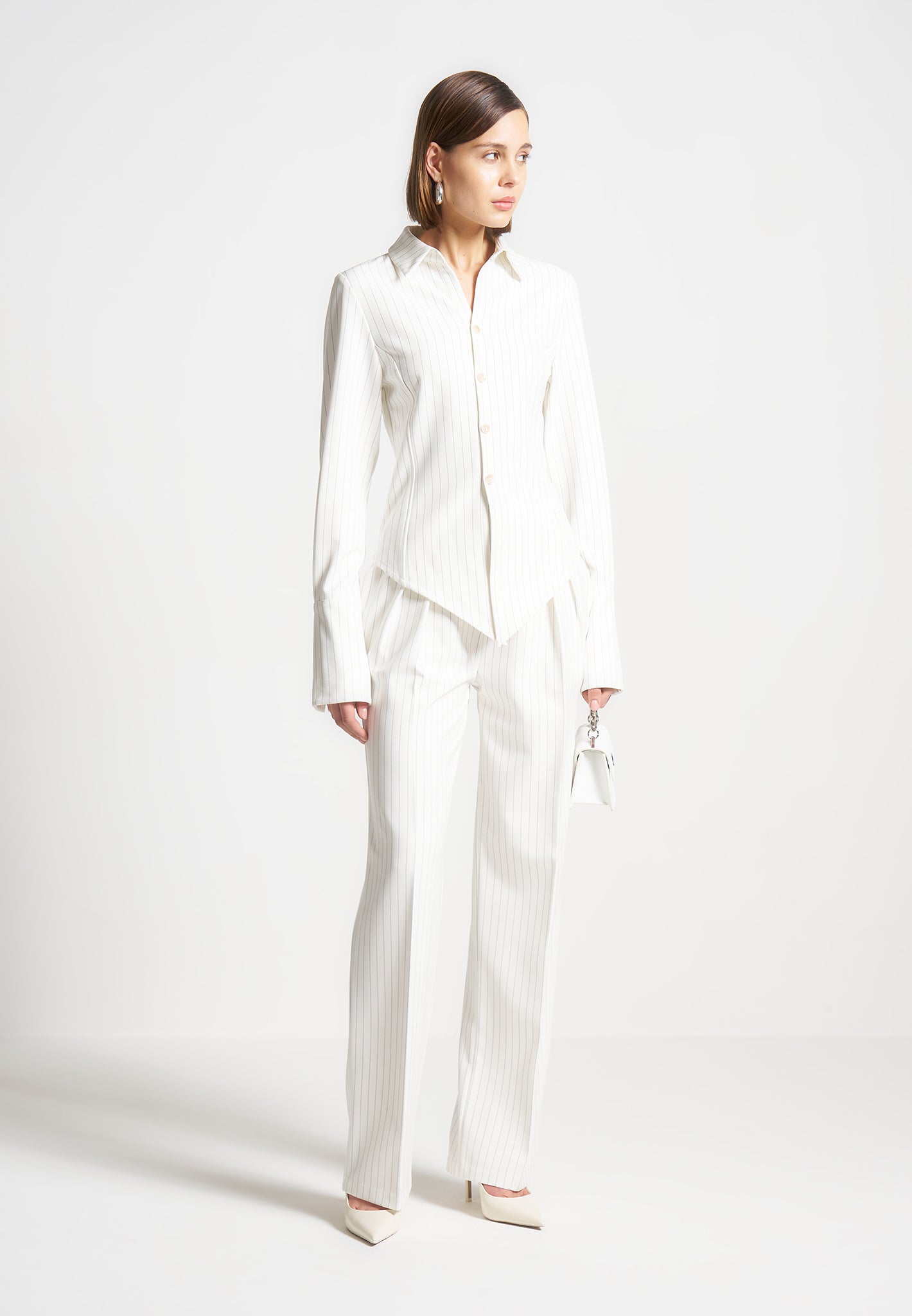 Sonia - Pinstripe Angled Shirt - White