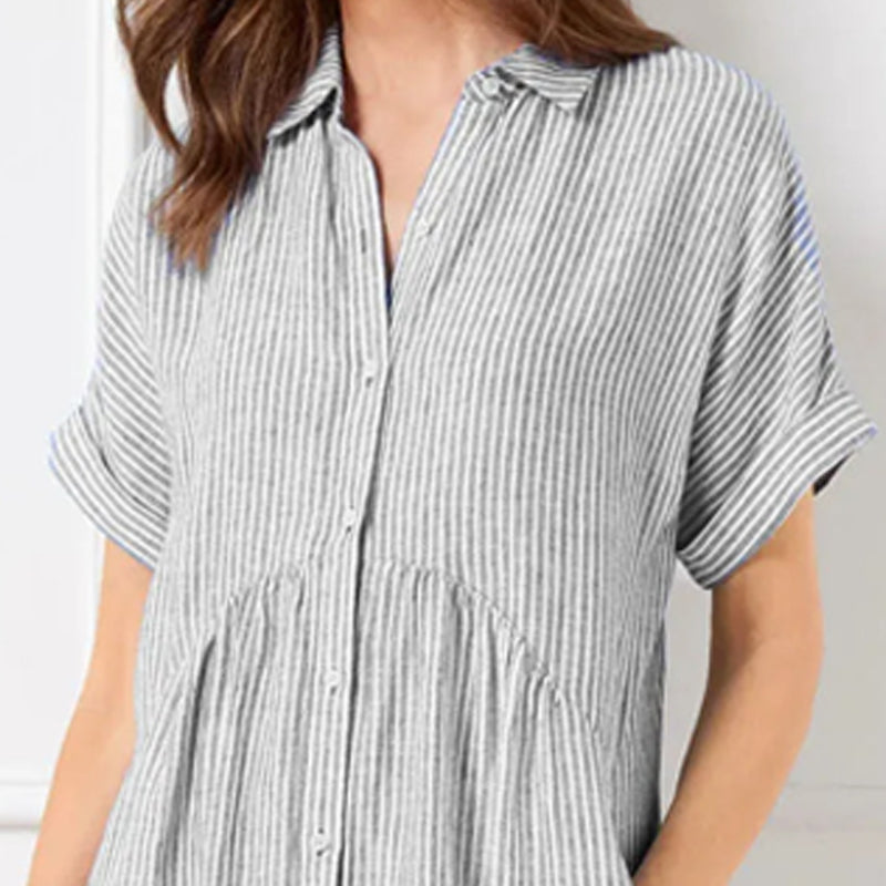 Striped Lapel Button Down Shirt Dress