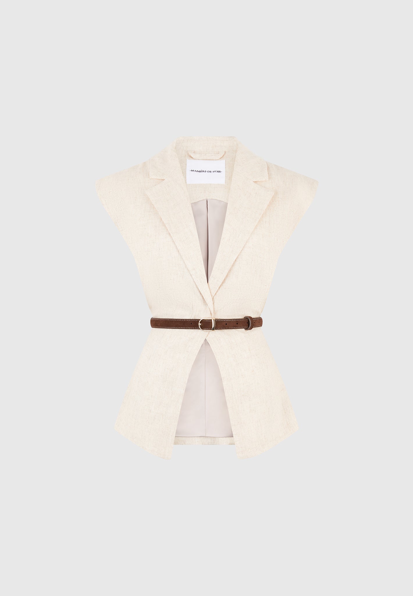Linda - Linen Wide Shoulder Cinched Waistcoat - Natural