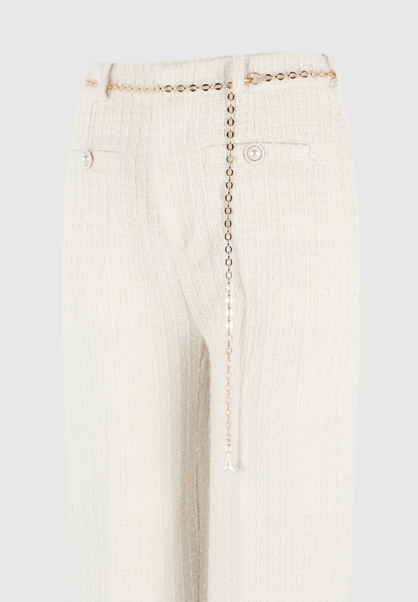 Nathalie - Tweed Trousers with Belt - Cream