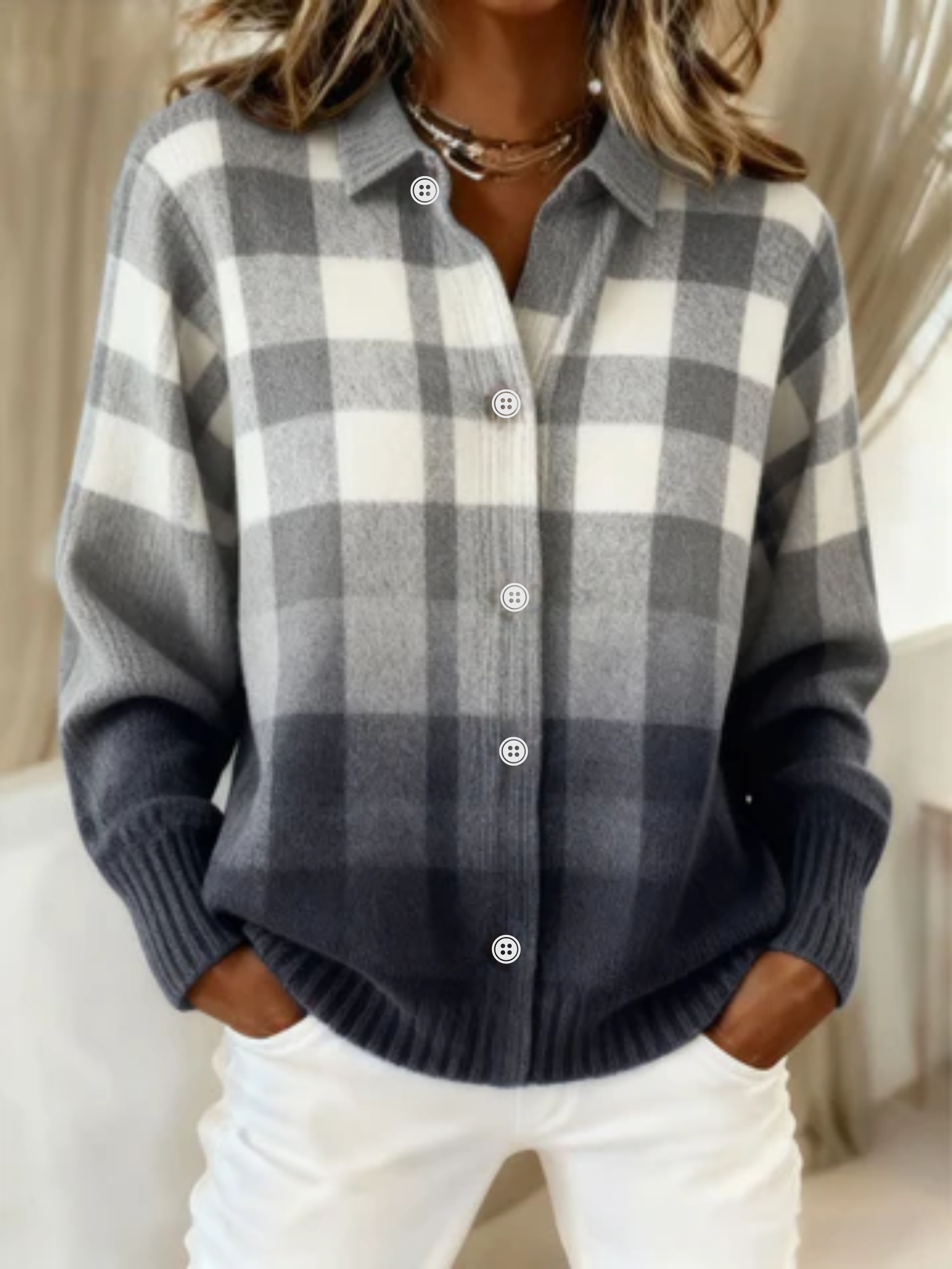 Mara | Checked Knit Blouse