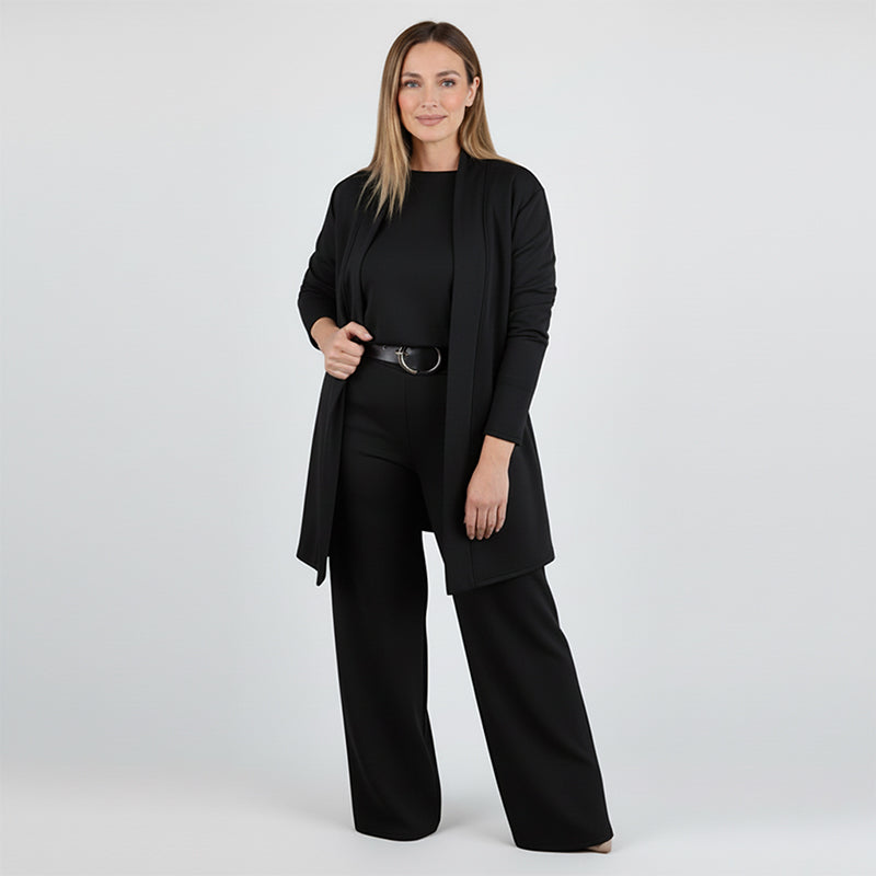 Elegant 3-piece set including long cardigan, top and pants