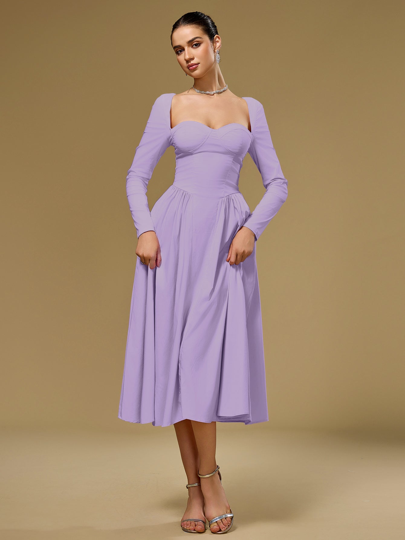 Long Sleeve Tie Back A-Line Dress