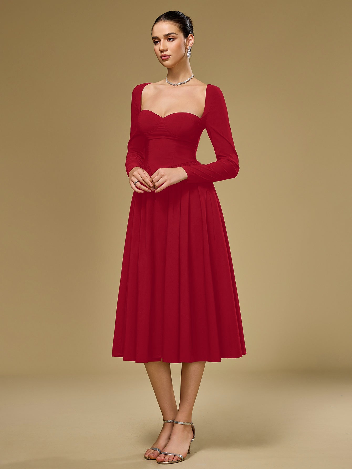 Long Sleeve Tie Back A-Line Dress