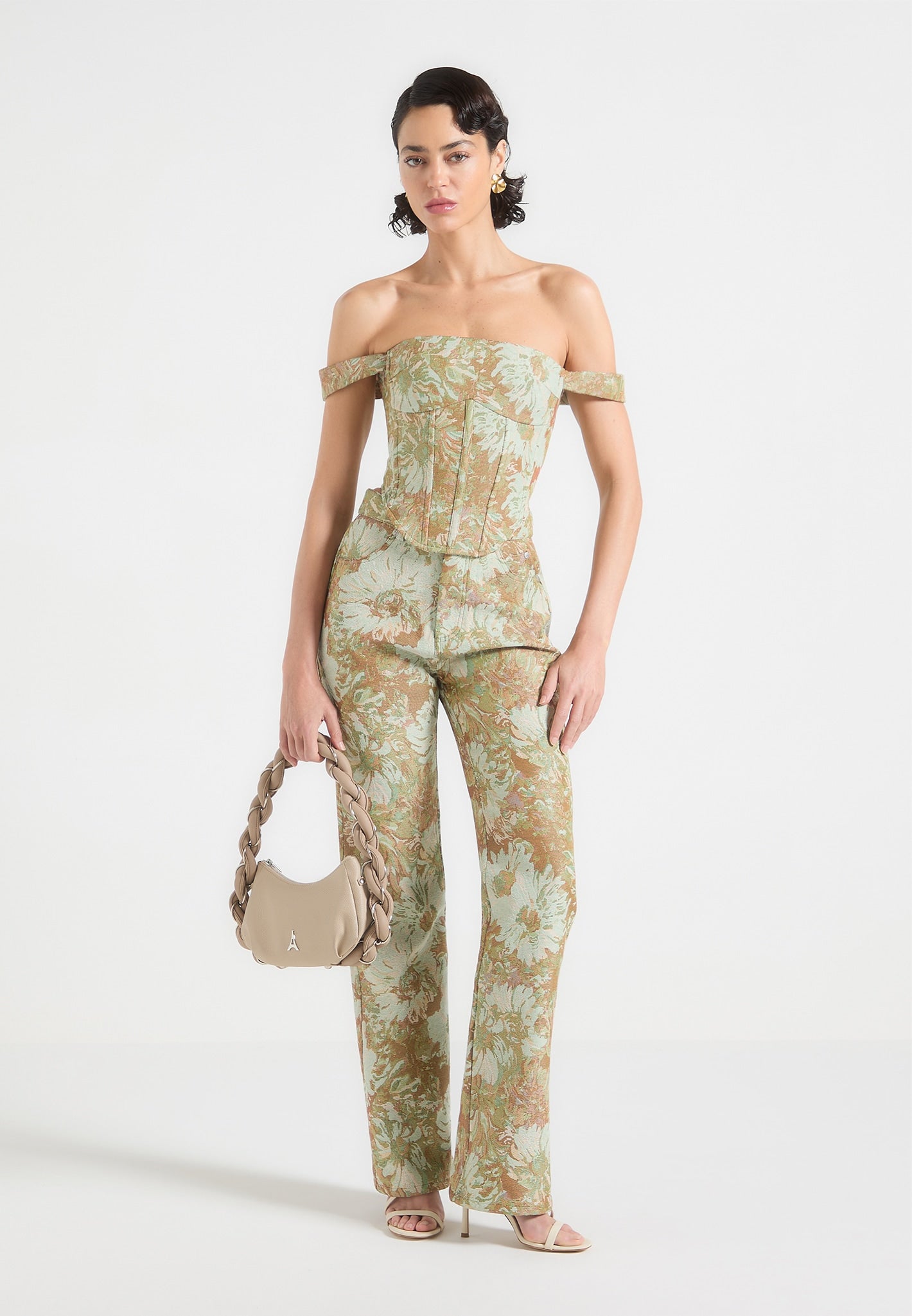 Florence - Jacquard High Rise Straight Leg Jeans - Sage