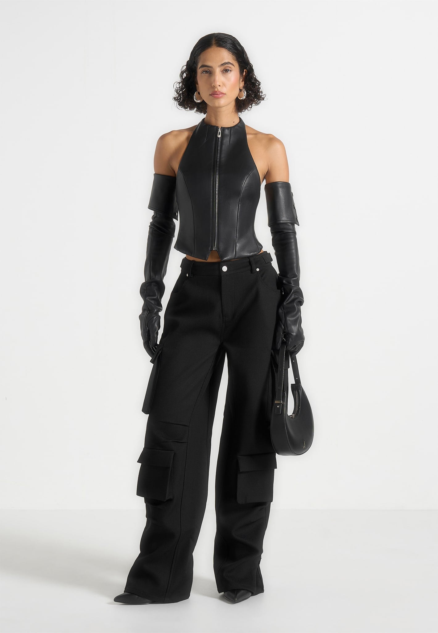 Emilie - Drill High Waisted Cargo Pants - Black