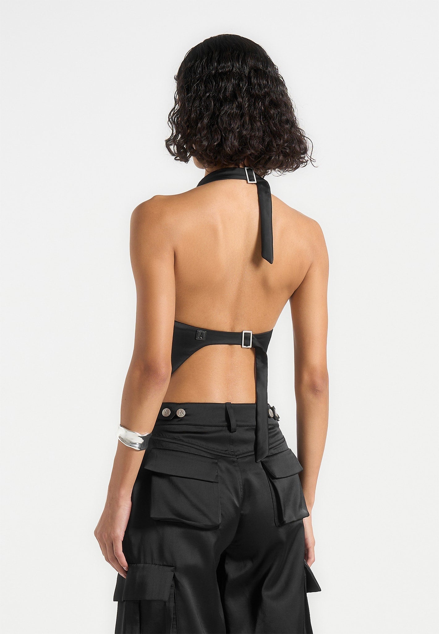 Claudette - Satin Halterneck Backless Top - Black