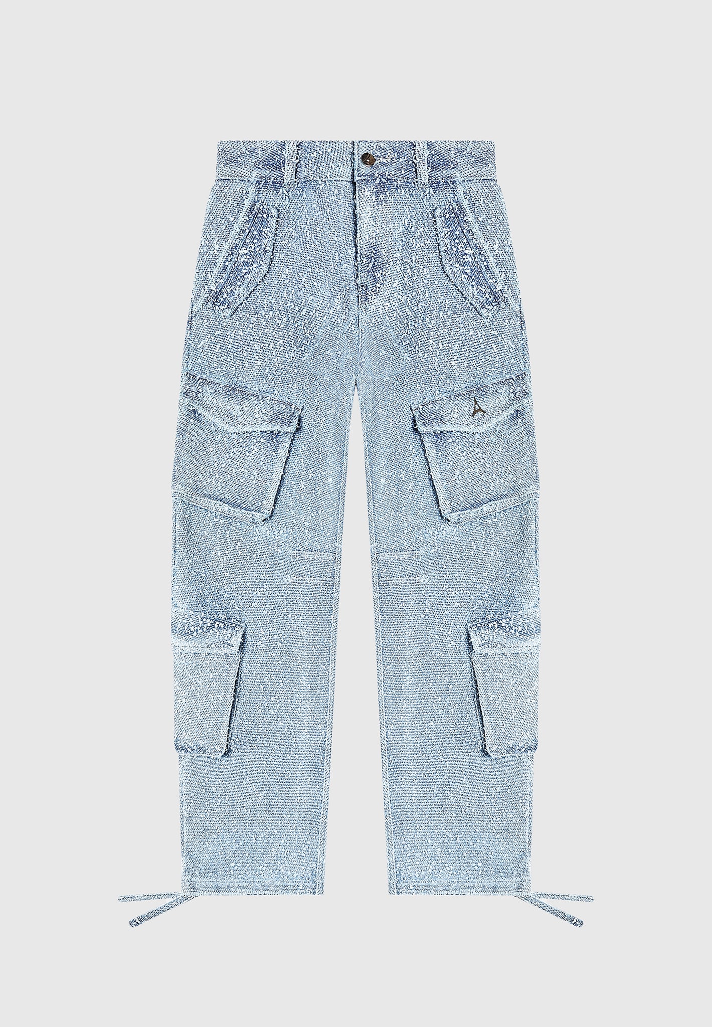 Anne - High Waisted Boucle Denim Cargo Pants - Mid Blue