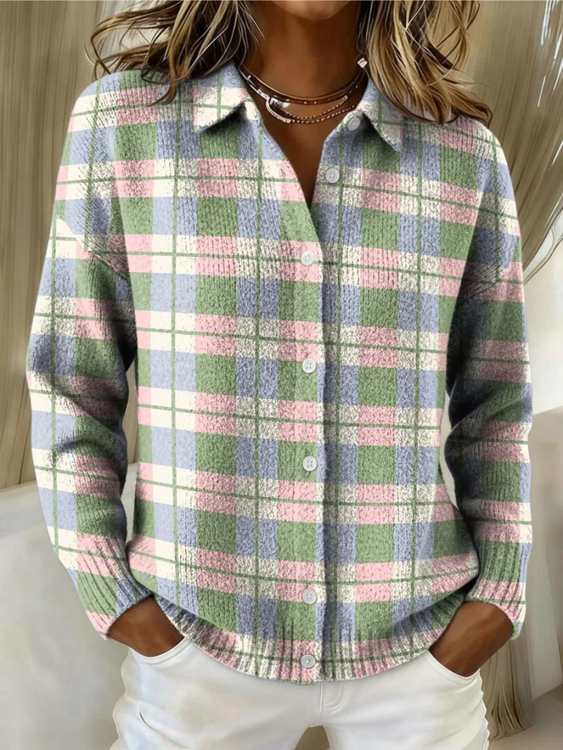 Lena | Checked Knit Blouse in Fresh Pastel Colors