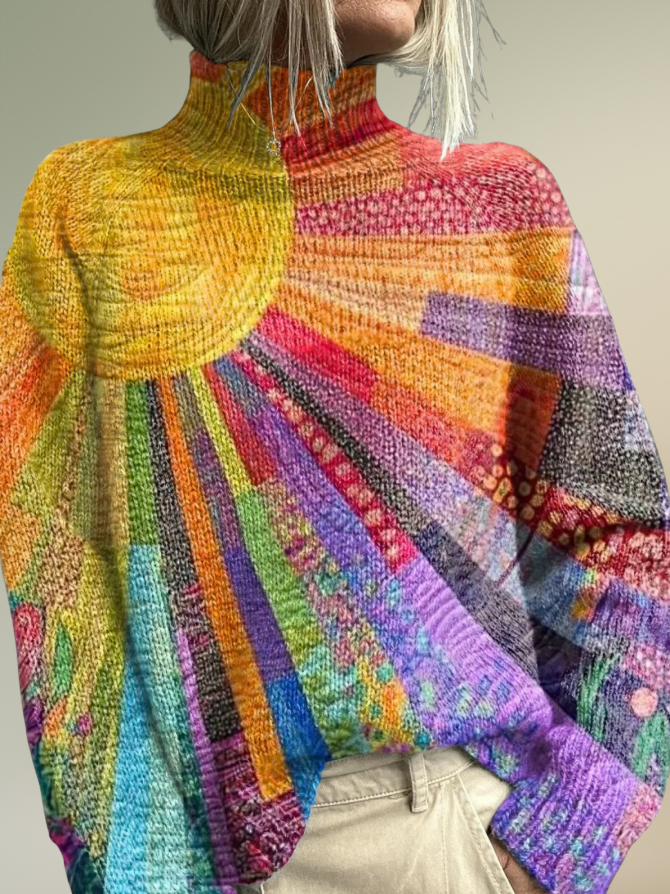 Alice | Colourful Sun Collage Print Turtleneck