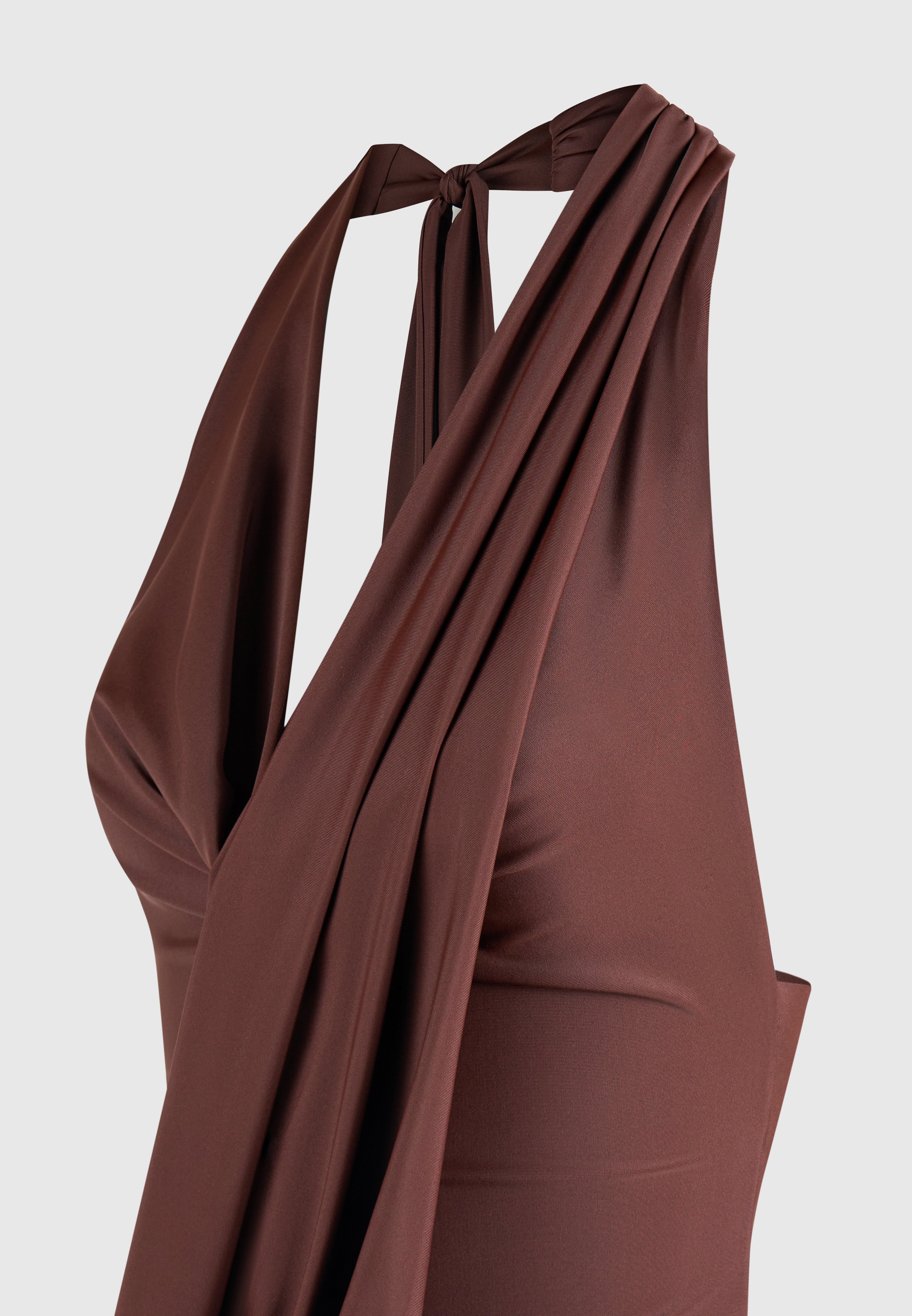 Draped Halterneck Top - Brown
