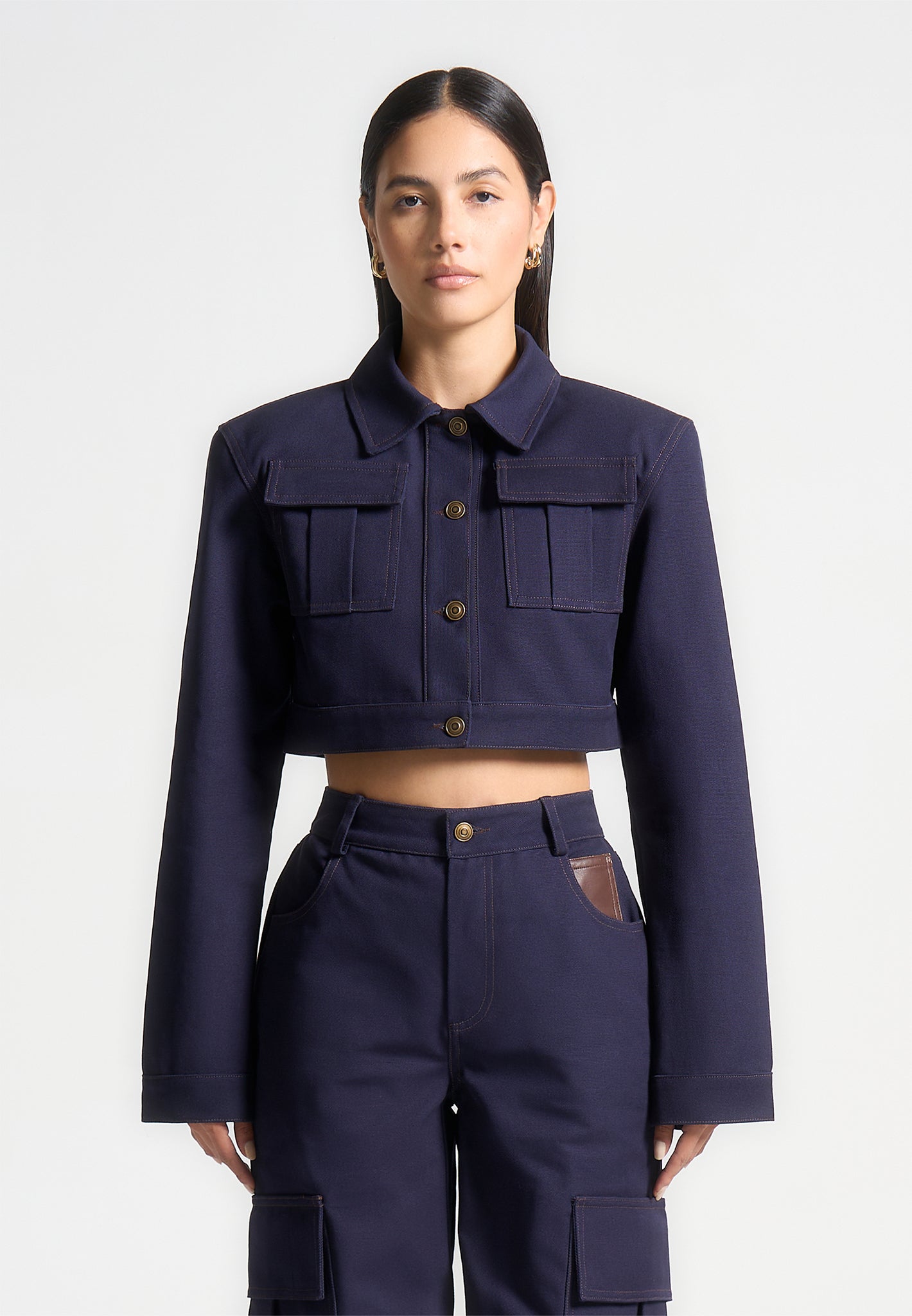Wide Shoulder Drill Jacket - Indigo
