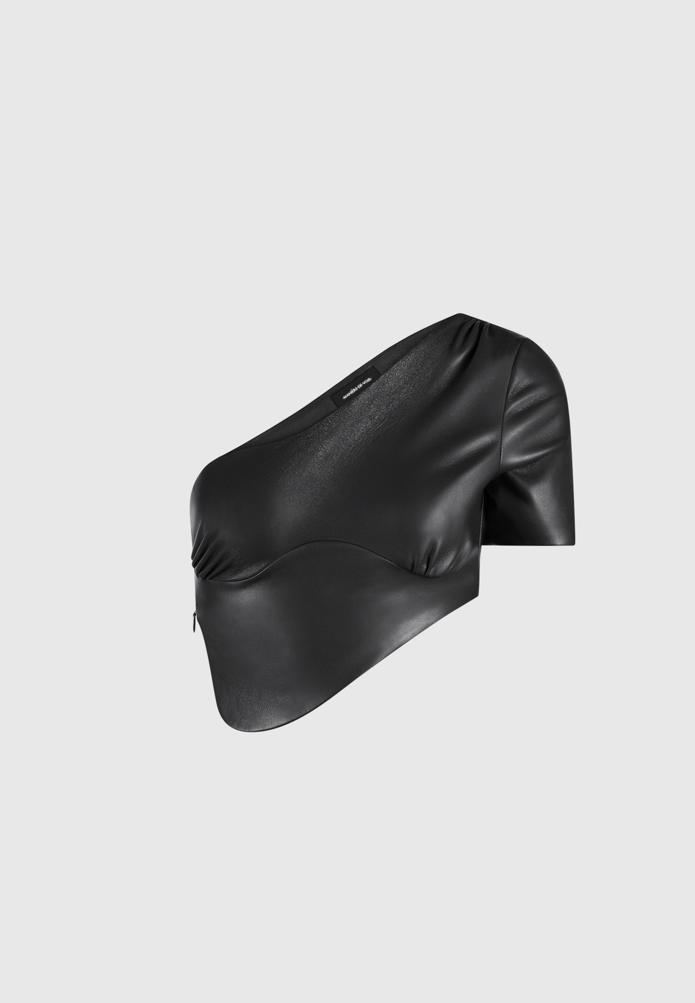 Curved Hem Leather Crop Top - Black