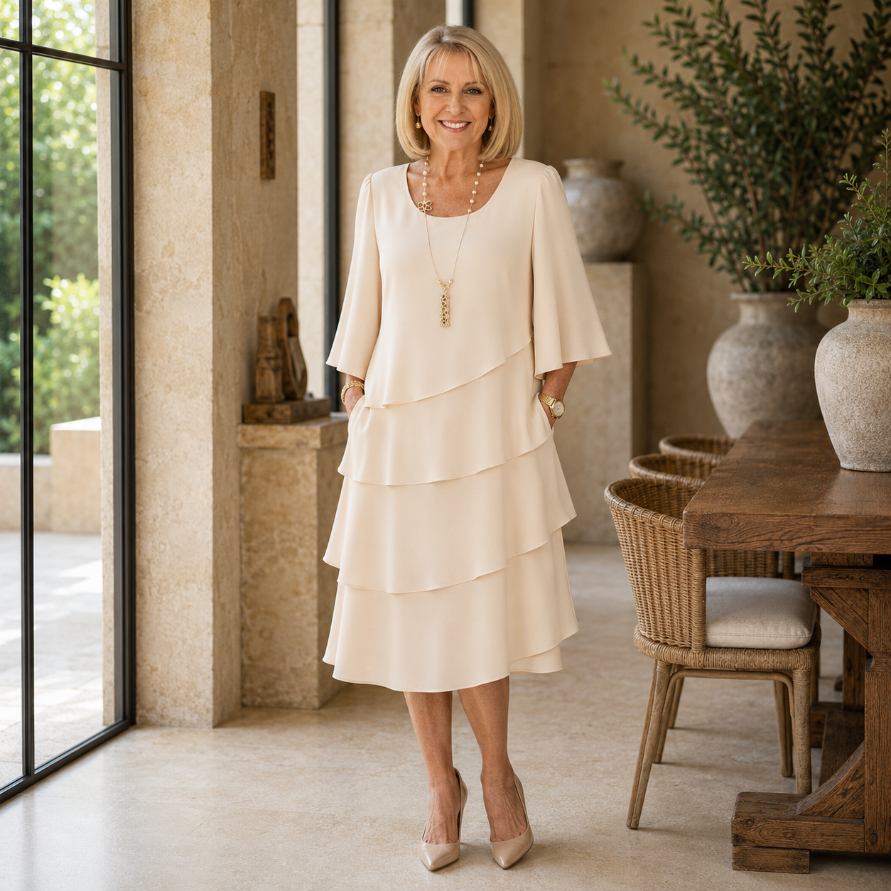 Catherine | Elegant Comfort Ruffle Dress.
