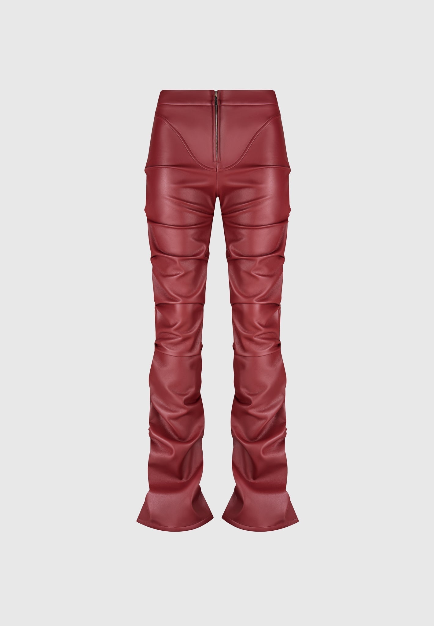 Caroline - Tacked Leather Flared Trousers - Wine Red